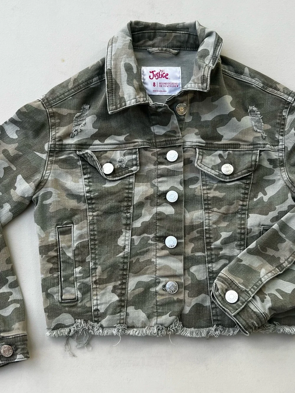 Justice Camo Denim Jacket in Olive and Khaki